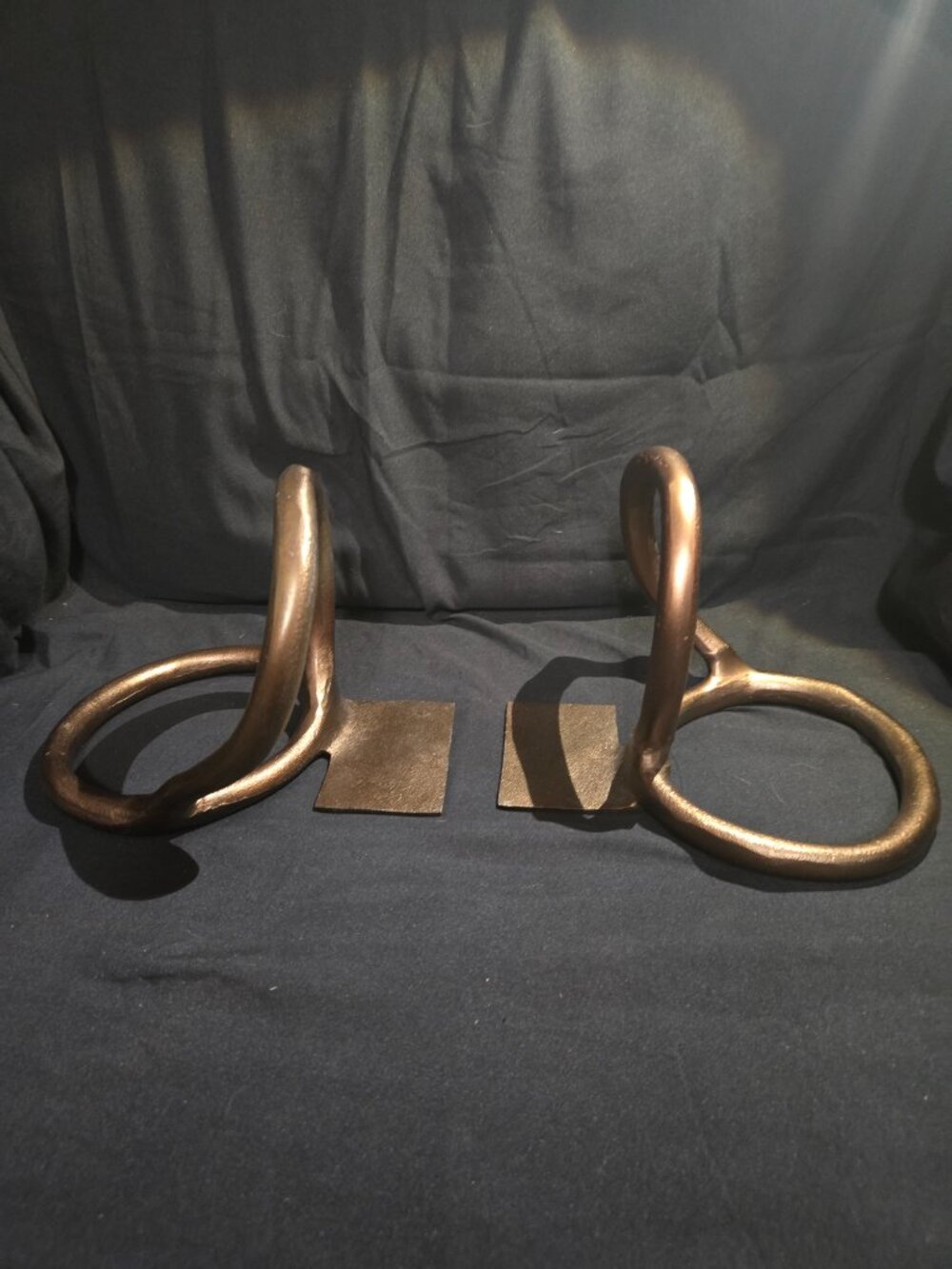 Sculptural Bronze Tone Cast Metal Loop Bookends Pair Modern Decor - Picture 2 of 11